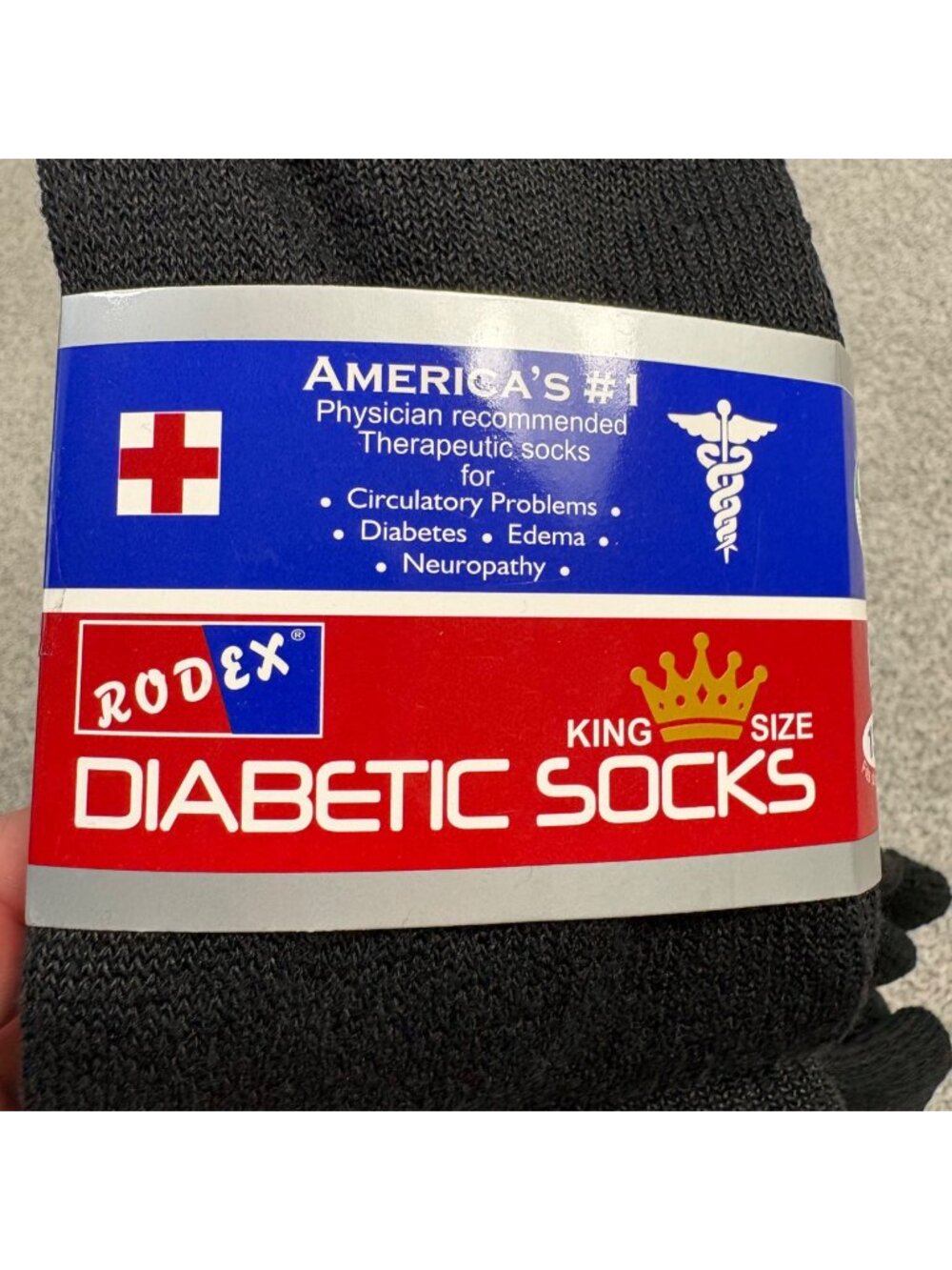 Rodex Diabetic Socks King Size 13-15 Black New XL Cotton Blend 3 Pairs Crew